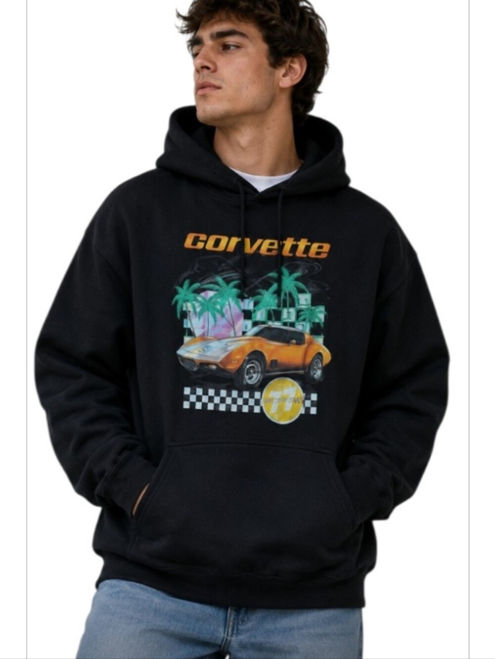 GM Corvette Graphic Black Hoodie XL NEW